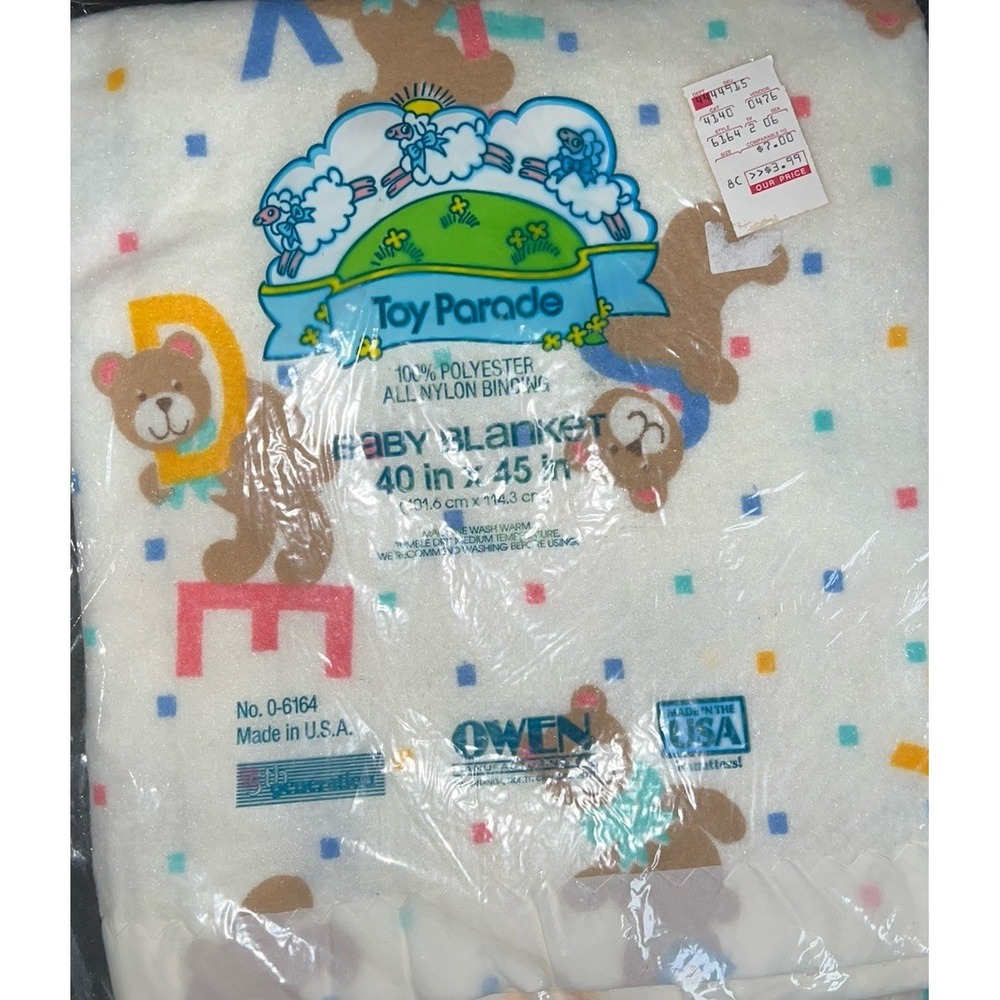 Vintage Owen Baby Blanket Toy‎ Parade 40" x 45" Nylon Binding Bears